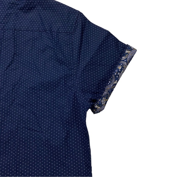 Denim & Flower Men Navy White Dots All Over Button-Front Shirt Sz Sm Poplin NWT - Picture 10 of 11